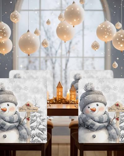 LooPoP 8 pcs Christmas Snowman Chair Covers Set Grey Stretch Dining Chair Protectors
