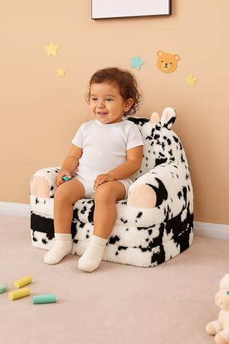 QIUODO Cow Toddler Couch Chair 2-in-1 Foldable Kids Sofa, Soft Plush Play Seat