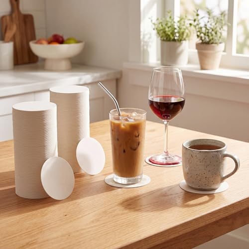 TaoBary White 400 Pcs 4-Inch Cardboard Coasters Bulk, 1mm Thick, Disposable