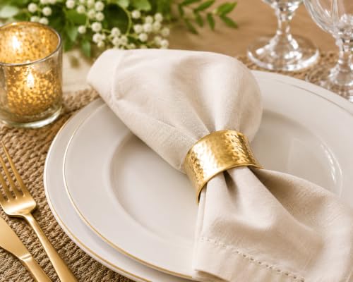 Gold Hammered Metal Napkin Rings, Set of 12 for Elegant Dining Table Decor