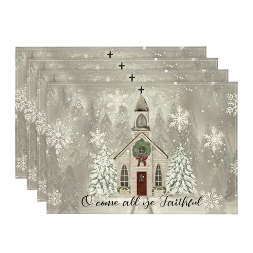 Artoid Mode 12" x 18" Placemats Set of 4 - Christmas Snowflake & Merry Xmas Decor, 100% Polyester