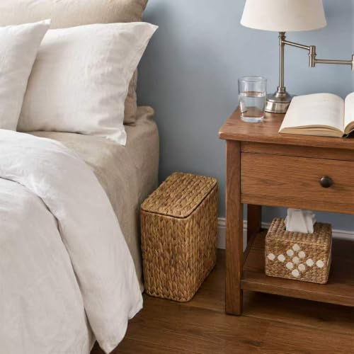 3 Gallon Natural Wicker Bathroom Trash Can with Lid & Removable Bin