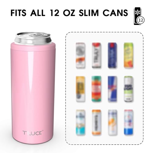 Insulated Stainless Steel Slim Can Cooler - 12 oz Double-Walled (Glitter Blush)
