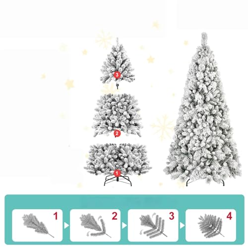 Trygoal 7FT White Flocked Artificial Christmas Tree with Tips & Metal Stand
