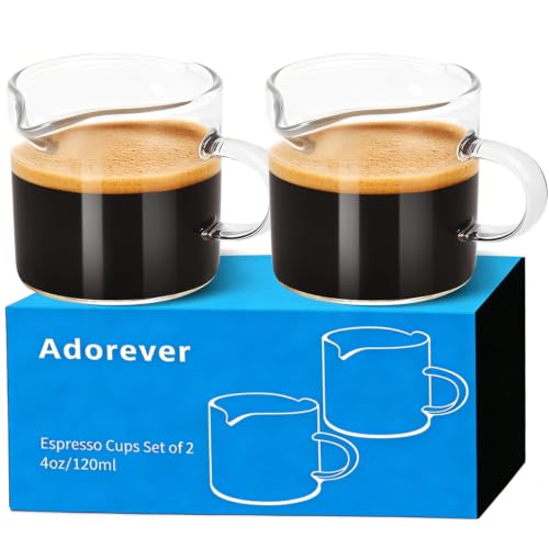 4oz Double Spouts Espresso Shot Cups Set of 2 - Clear Glass Coffee Mugs with Handle