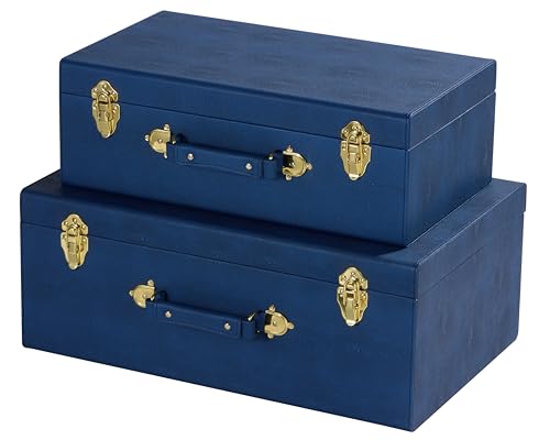 Set of 2 Decorative Storage Trunks, Modern Shagreen Leather Chests with Handles