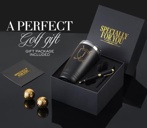 Onebttl Initial-D Personalized Golf Gift Set with Tumbler, Gold Golf Balls & Pen