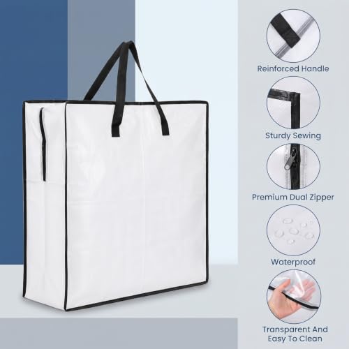 Large Clear Storage Bag with Zipper and Handles – 24.8 x 24.8 x 8.3 in