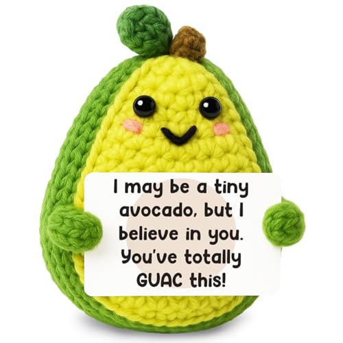 Handmade Crochet Avocado Keepsake with Inspirational Encouragement Card