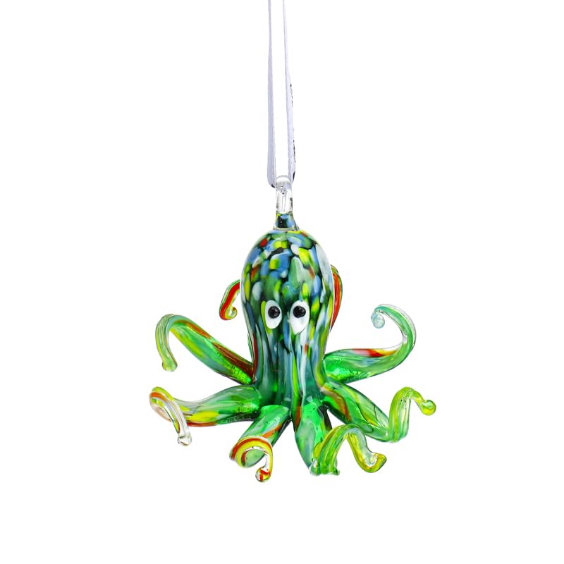 Hand-Blown Art Glass Octopus Hanging Ornament - Coastal Beach Decor
