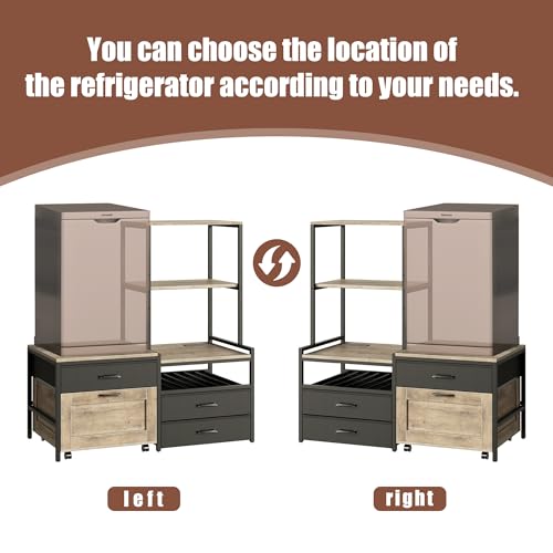Mini Fridge Stand with Wine Rack and Storage Drawers, Kitchen Baker's Rack