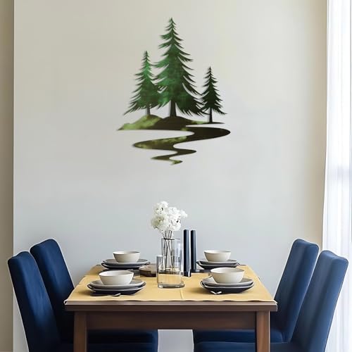 Rustic Metal Pine Tree Wall Art - Forest Green Nature Decor for Home