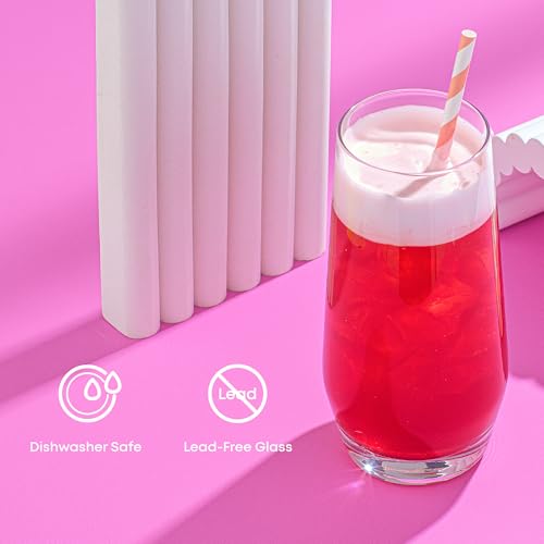 JoyJolt Gwen 18.5 oz Highball Glasses 4-Pack - Lead-Free Crystal Cocktail & Water Glasses