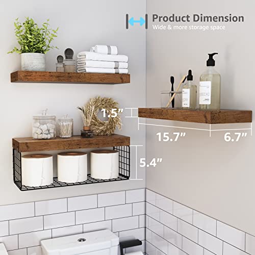 Farmhouse Bathroom Floating Shelves Over Toilet - Rustic Brown (Set of 3)