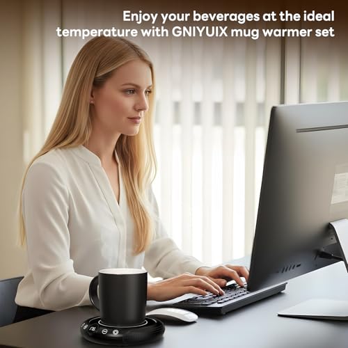 Electric Coffee Mug Warmer with 8 Temperature Settings & Auto Shut-Off – Desk Beverage Heater for Coffee, Tea, Water, Milk & Cocoa – GNIYUIX