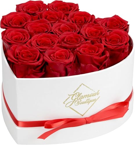 Preserved Red Roses in Heart-Shaped Box - 16 Forever Flowers Gift