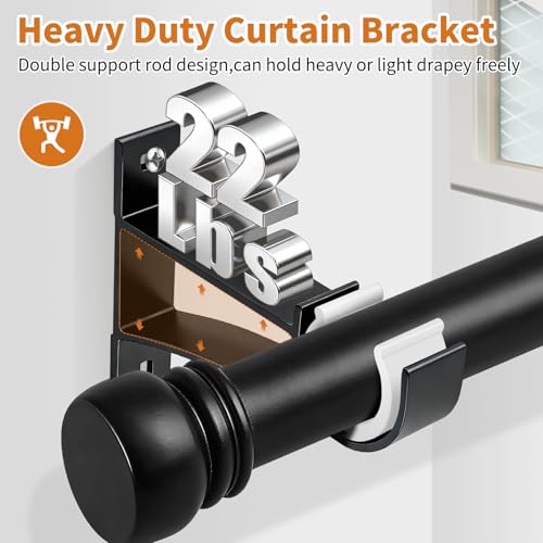 Heavy Duty Curtain Rod Brackets, Aluminum Alloy Wall Mount Hooks for 1-Inch Rods