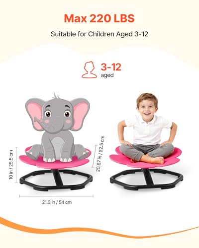 Kids Sensory Swivel Chair, Flower Shape Spinning Seat with Metal Base, Rose