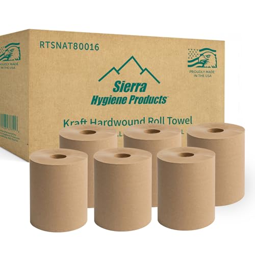 1-Ply Commercial Natural Hardwound Paper Towels, 8" x 800', 6 Rolls