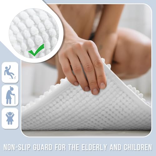 Yimobra Chenille Bathroom Rug Mat, Non-Slip & Super Absorbent, White, 24x17