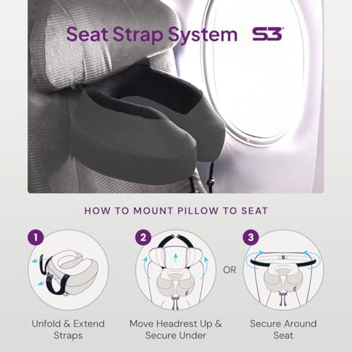 Cabeau Evolution S3 Memory Foam Travel Pillow with Seat Straps (Jet Black)