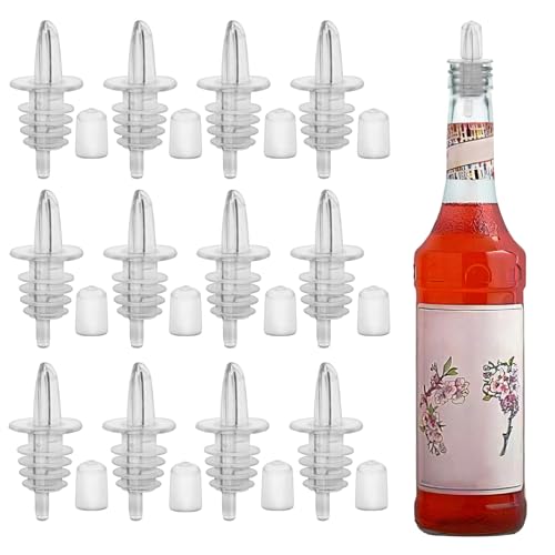 12PCS Clear Plastic Oil Bottle Pourers with Dust Caps - Reusable Spouts