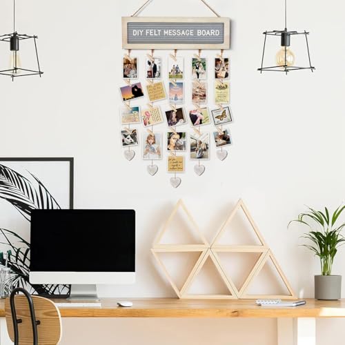 Rustic Felt Letter Board & Hanging Photo Collage Wall Display with 30 Clips
