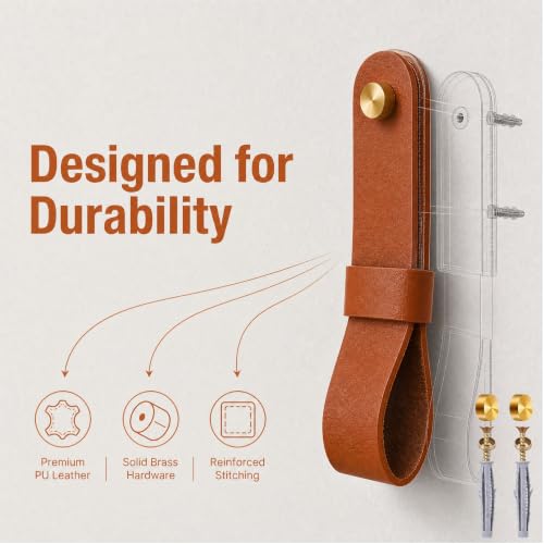 2PCS PU Leather Curtain Rod Holders, Wall Mounted Boho Strap Brackets