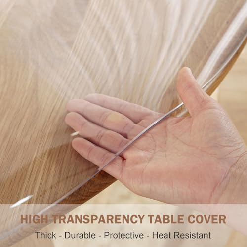 48-Inch Round Clear Table Protector, 2mm Thick Heavy Duty Vinyl Tablecloth