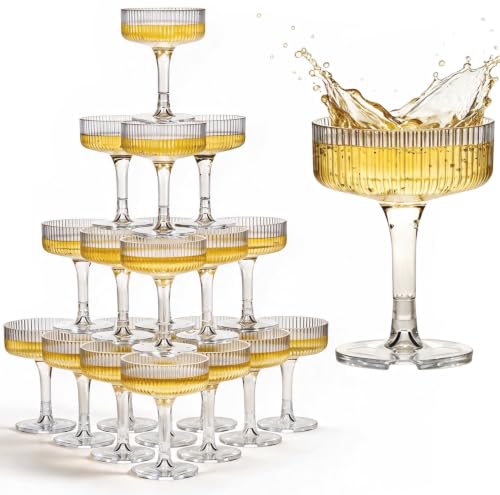 21-Piece Plastic Champagne Coupe Set for Stackable Tower Displays