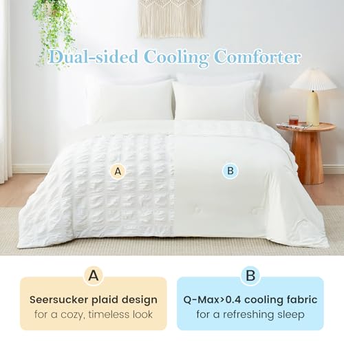 Cozy Bliss Queen Cooling Comforter - Lightweight Seersucker Blanket