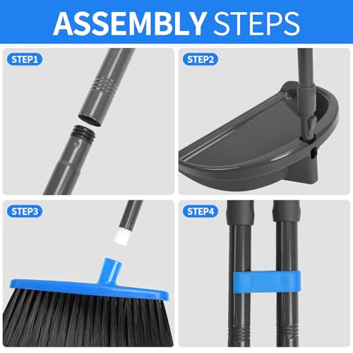 Long Handle Broom and Dustpan Set, Upright Standing Floor Sweeper for Home