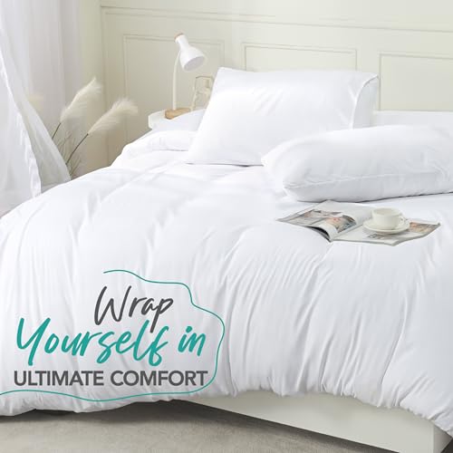 Queen Soft Brushed Microfiber Duvet Cover Set with Zipper Closure - White