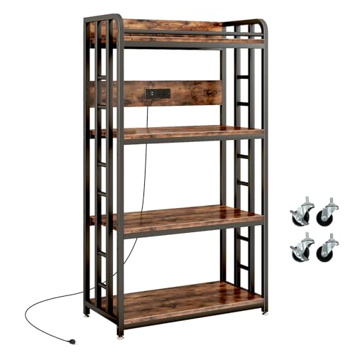 4-Tier Kitchen Microwave Stand with Power Outlet, USB Ports & Rolling Wheels