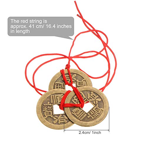 Chinese Fortune Coins with Red String - Feng Shui Good Luck Charms, 10 Pack