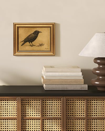 Vintage Crow Wall Art, 8x10 Gold Framed Gothic Animal Canvas Painting