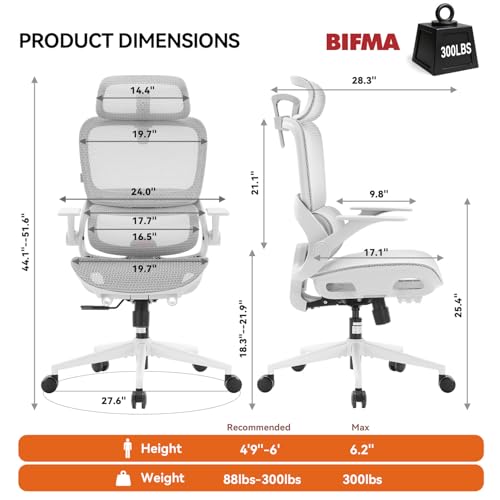 Ergonomic Mesh Office Chair with Adaptive Lumbar Support and Headrest, Grey