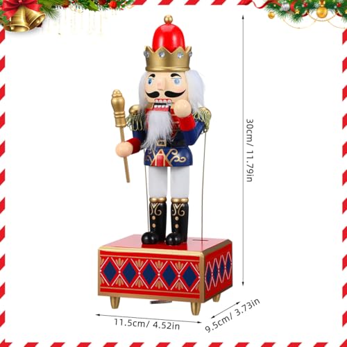 Blue Wooden Nutcracker Music Box - 12 Inch Christmas Soldier Decor