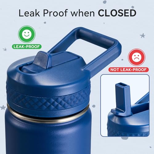 Insulated Stainless Steel Kids Water Bottle with Straw 12 oz Navy Blue