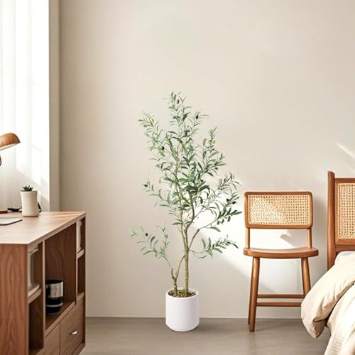 4FT Faux Olive Tree with White Planter for Home Decor