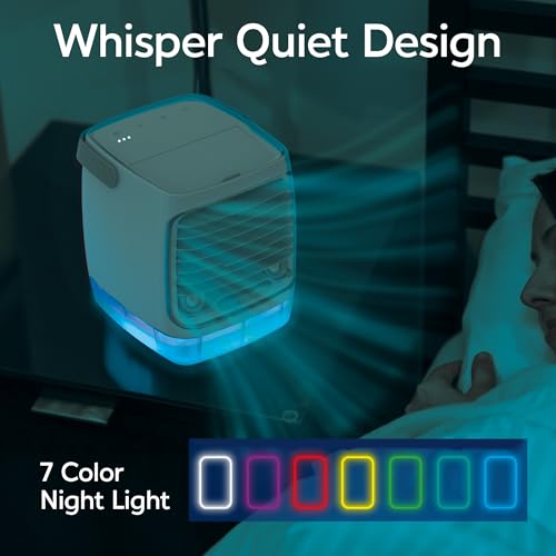 Portable Evaporative Cooler Fan 4-Speed Personal Air Cooler with 7-Color LED