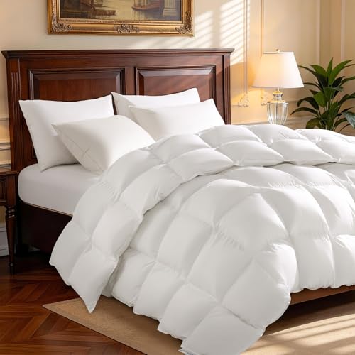 Queen Goose Down Comforter, 850 Fill Power, 600 TC Cotton Cover