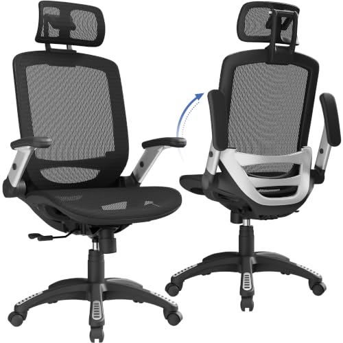 Ergonomic High Back Mesh Desk Chair with Flip-Up Arms & Headrest