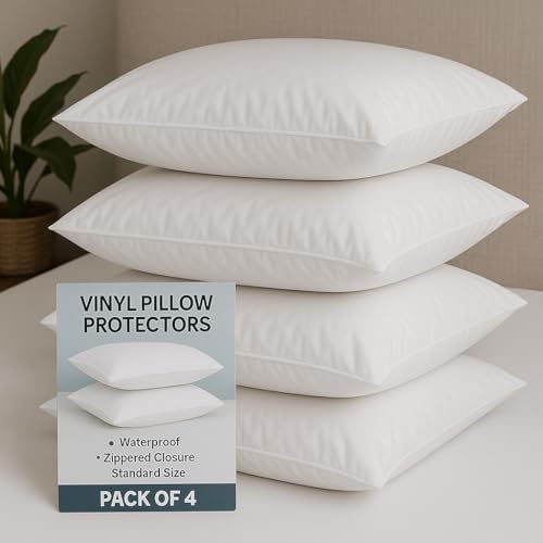 4-Pack Standard Size Waterproof Vinyl Pillow Covers with Zipper Closure