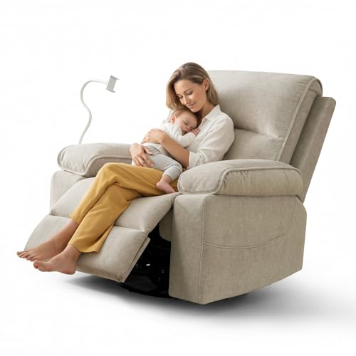 Oversized Velvet Nursery Glider Recliner Chair with Swivel and Rocker