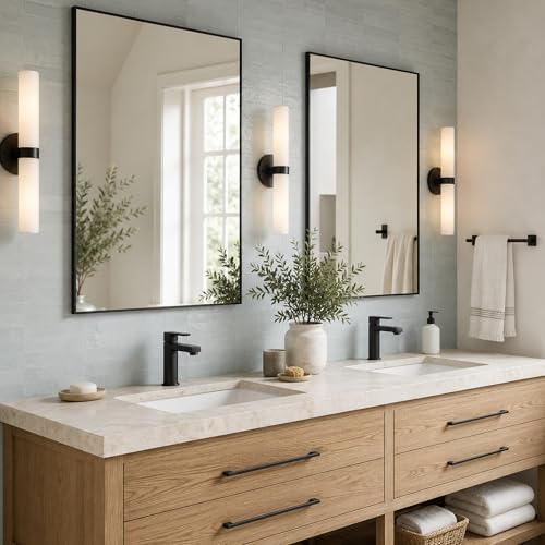 2-Pack 24x36 Inch Matte Black Bathroom Vanity Wall Mirrors, Tempered Glass