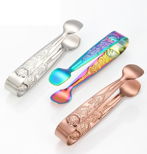 2 Pcs Gold Stainless Steel Ice Tongs - 4.1 Inch Bar & Dessert Utensils