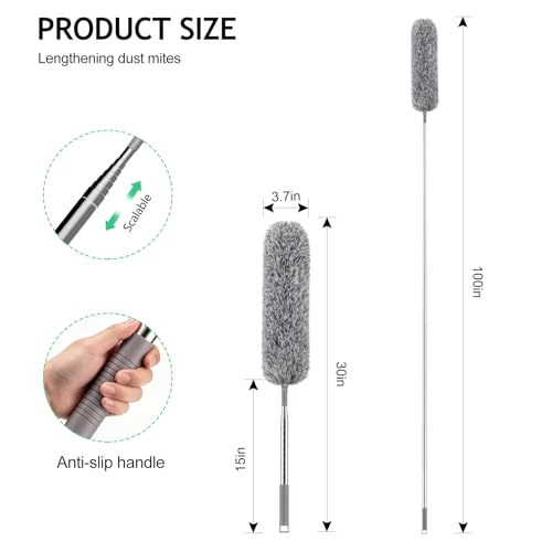 Extendable Microfiber Duster with 100-Inch Pole - Bendable & Washable