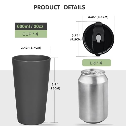 Greentainer 4 Pack Dark Travel Coffee Mugs 20 oz Spill-Proof Reusable Tumblers