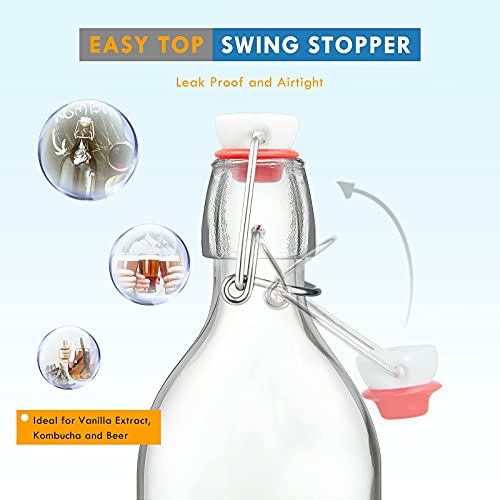 Clear Swing Top Glass Bottles with Airtight Lids, 16 oz 6 Pack
